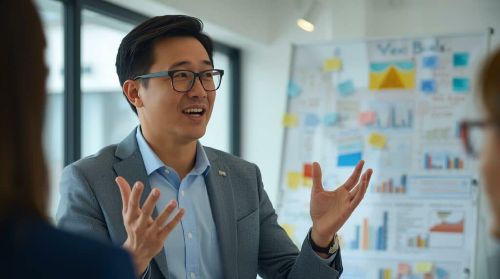 homme debout qui parle