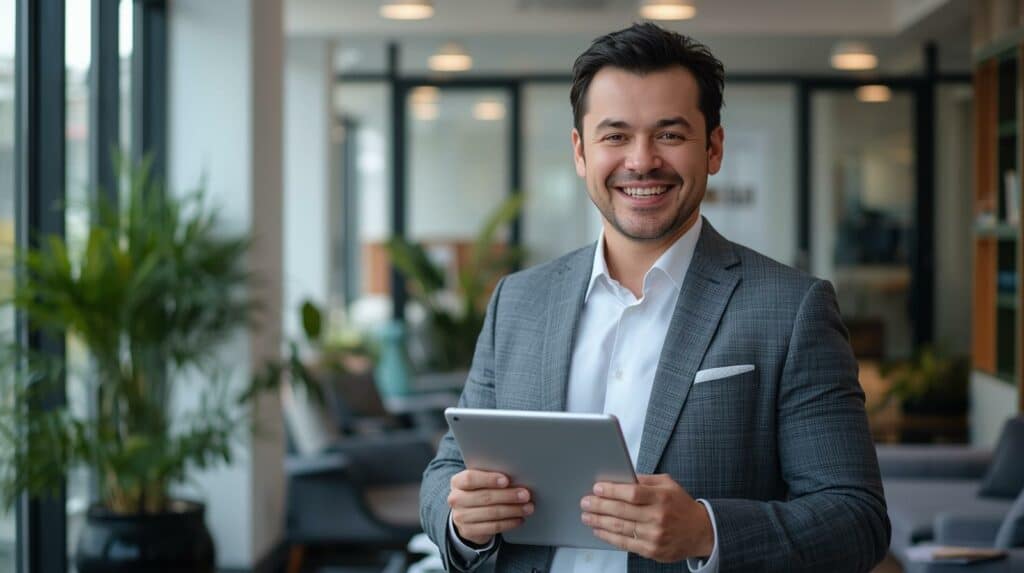 homme debout en gris