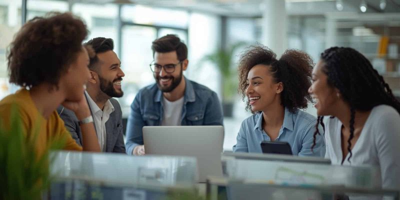 homme et femme teleoperateur dans ambiance simple et animée