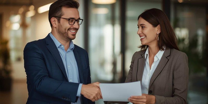 negociation commerciale homme femme ambiance heureuse (1)